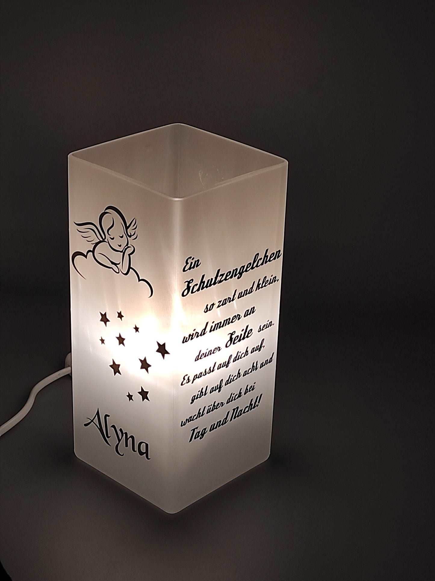 Lampe, Tischlampe mit Spruch "Schutzengel"
