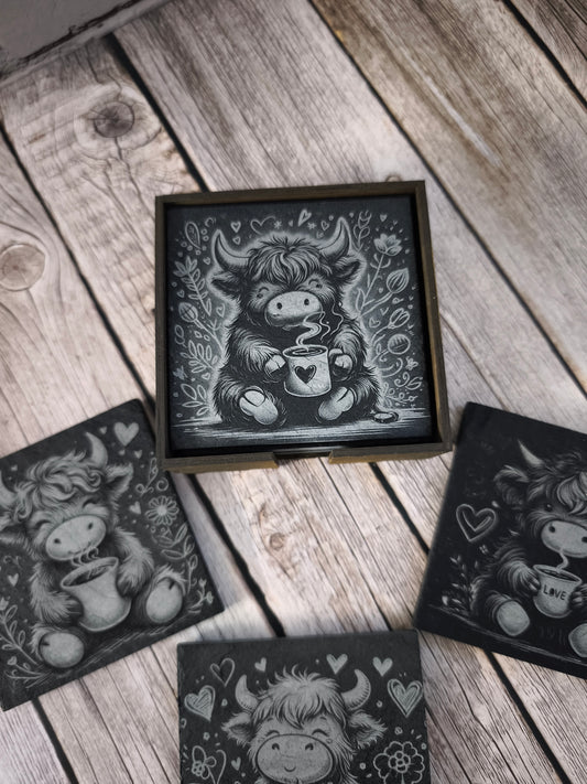 Untersetzer „Highland Coffee Love“ – gemütliche Momente für dein Zuhause