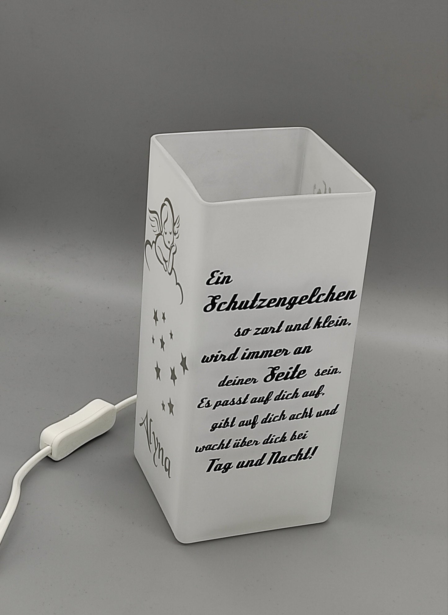 Lampe, Tischlampe mit Spruch "Schutzengel"