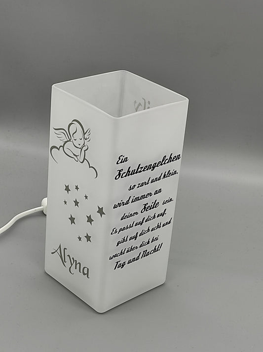 Lampe, Tischlampe mit Spruch "Schutzengel"