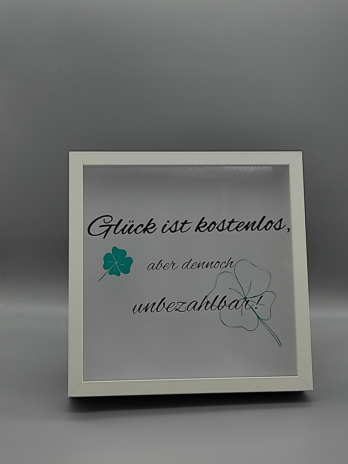 Rahmen LED beleuchtet mit Spruch "Glück ist kostenlos..." groß