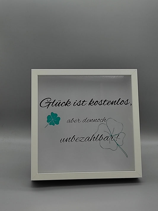 Rahmen LED beleuchtet mit Spruch "Glück ist kostenlos..." groß